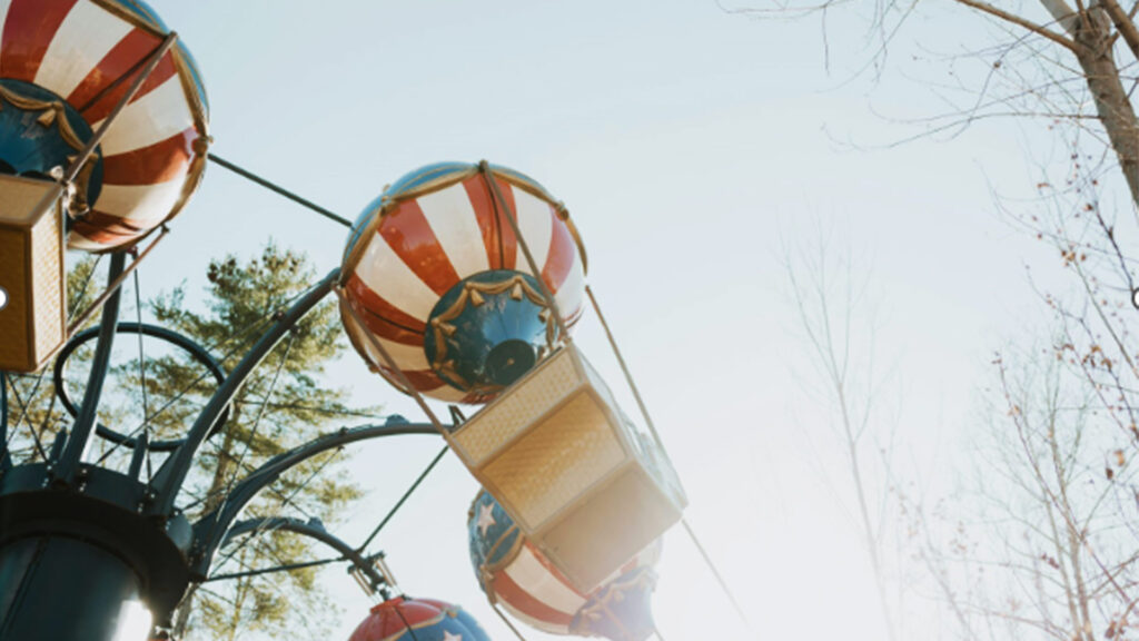Patriotic-themed amusement ride in Branson, Missouri—perfect for affordable family vacations in the USA.
