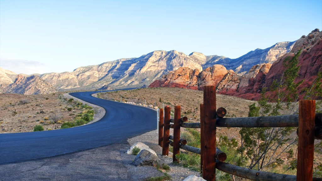 Red Rock Canyon winding road in Las Vegas area.