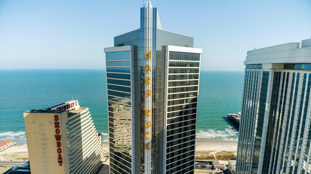 Best Luxury Hotels in Atlantic City featuring the oceanfront Hard Rock Hotel tower along the boardwalk